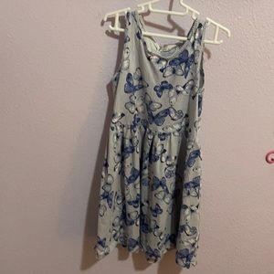 H&M toddler dress. Blue & grey with butterflies and light pink accents. Size 4-6